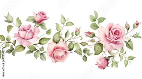 Rose  Watercolor Floral Border  watercolor illustration  isolated on white background