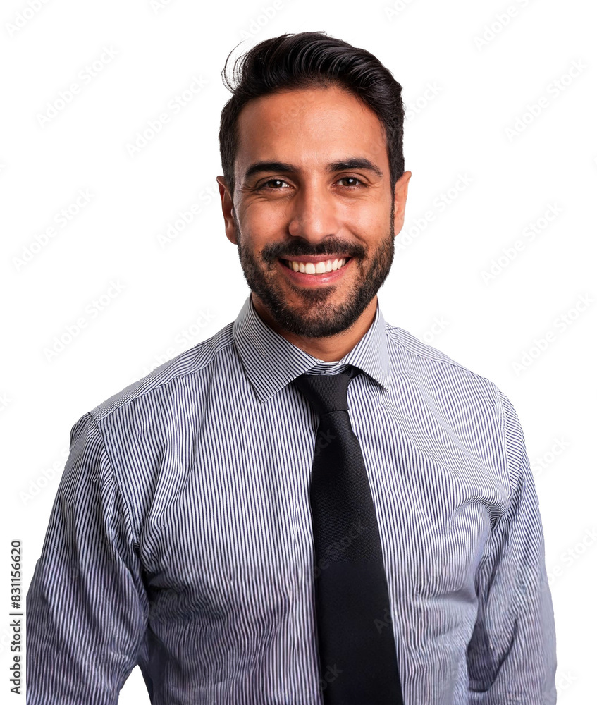 close up portrait of Hispanic man with beard, businessman with shirt and tie, successful business owner concept, transparent close up portrait of Hispanic man with beard, businessman with shirt and tie, successful business owner concept, transparent