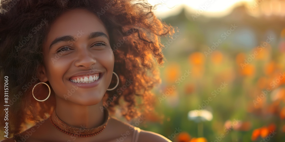 Joyful woman in field, smiling cheerfully, carefree and happy, enjoying nature, outdoors. Joyful woman in field, smiling cheerfully, carefree and happy, enjoying nature, outdoors.
