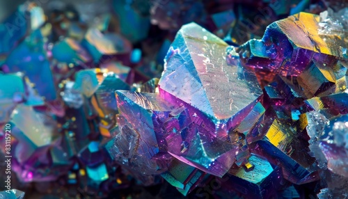 Colorful Titanium Aura Quartz Crystals closeup