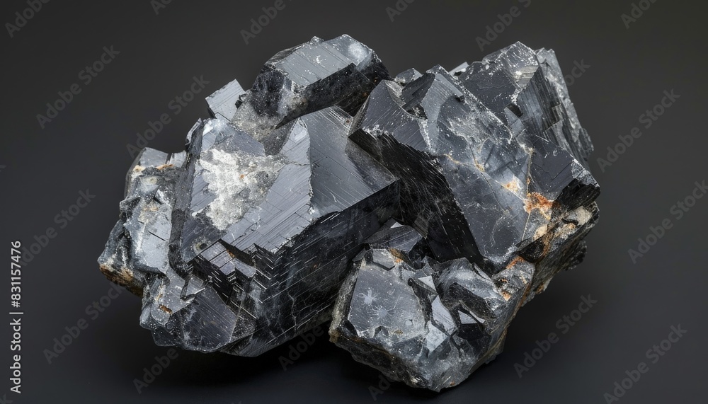 A dark gray rock with a rough texture and sharp edges.