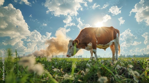 Methane emissions from livestock farming copy space  greenhouse gases  vibrant  double exposure  pasture