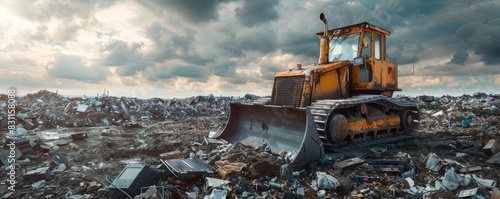 Ewaste in landfills selective focus, electronic waste, futuristic, fusion, landfill