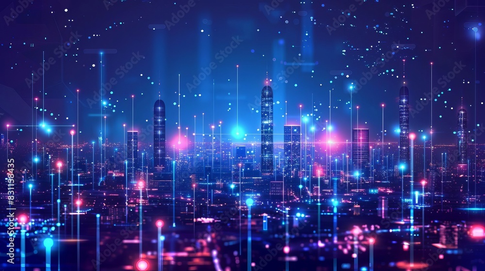 abstract smart city lights at night network connectivity and technology concept illustration abstract smart city lights at night network connectivity and technology concept illustration