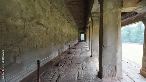 Long, narrow ancient corridor at Angkor Wat photo