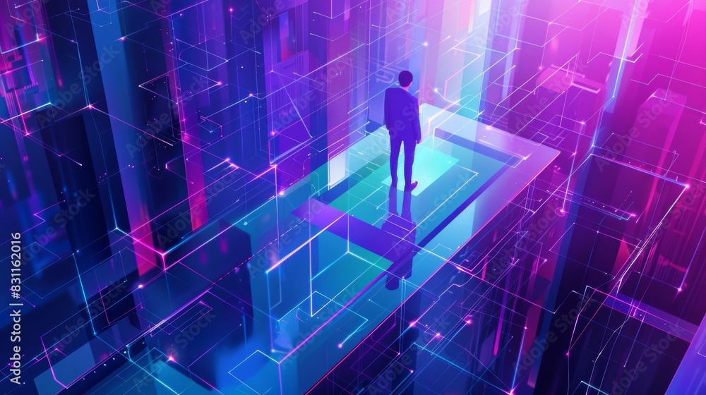 Businessman standing confidently on a transparent platform It is a symbol of transparency in business ethics. Businessman standing confidently on a transparent platform It is a symbol of transparency in business ethics.
