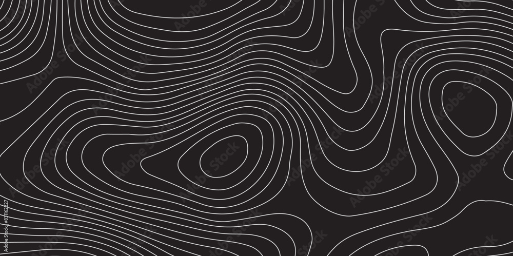 Abstract topography contour map background design .modern design with black background and white wave lines .geography contour map linear background vector illustration . Abstract topography contour map background design .modern design with black background and white wave lines .geography contour map linear background vector illustration .