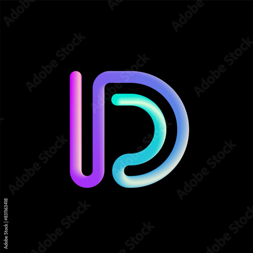 3d letter D, alphabet font made from volumetric tubular