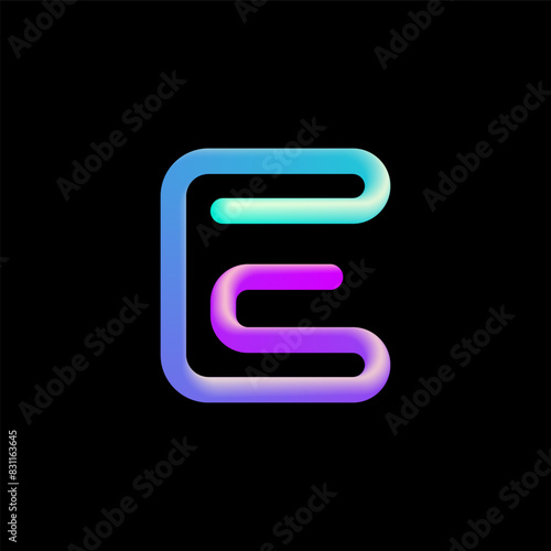 3d letter E, alphabet font made from volumetric tubular