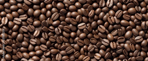 A close-up view of freshly roasted coffee beans filling the frame with a rich brown texture.