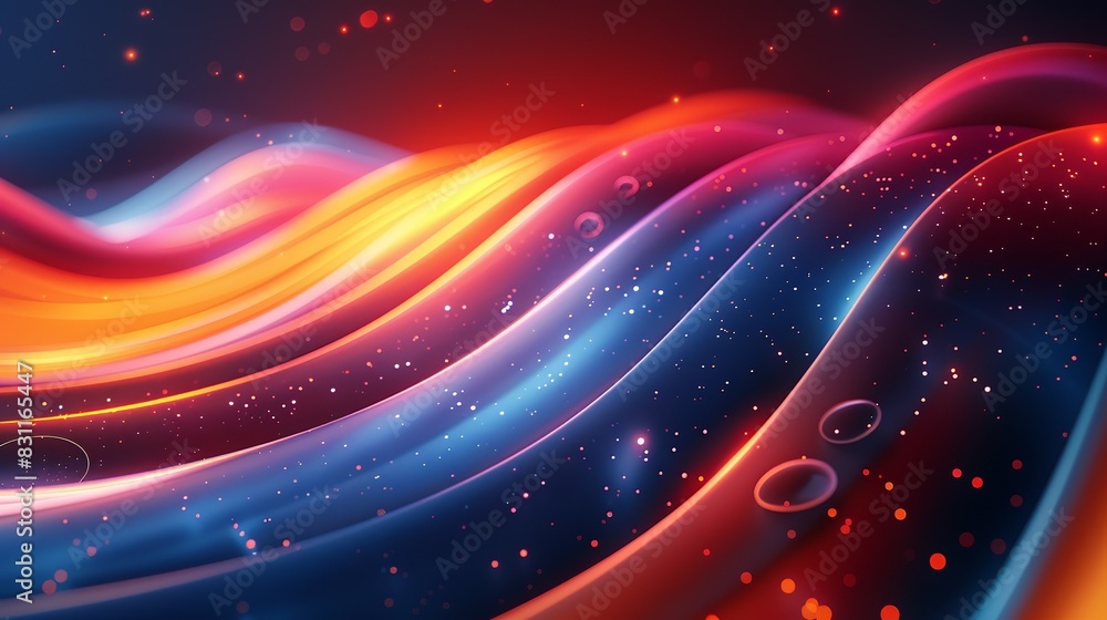 Obraz premium An eye-catching background with glossy, angular shapes, colorful circles, and dynamic, sweeping curve lines, perfect for a cutting-edge app interface. Minimal and Simple style