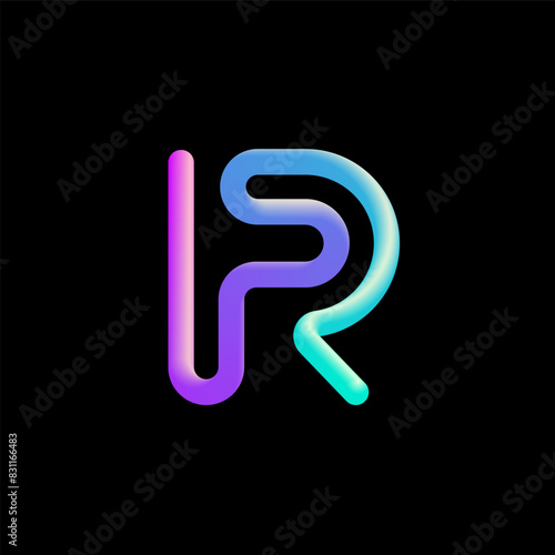 3d letter R, alphabet font made from volumetric tubular