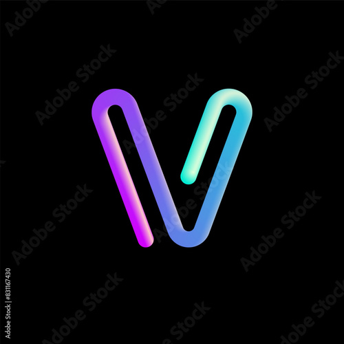 3d letter V, alphabet font made from volumetric tubular