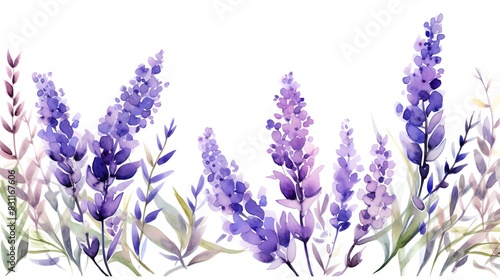 Lavender  Watercolor Floral Border  watercolor illustration  isolated on white background