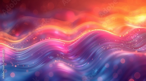An energetic app background featuring shiny, irregular shapes, radiant circles, and softly flowing curve lines in a spectrum of vivid colors. Minimal and Simple style photo