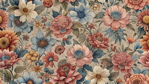 Fondo floral antiguo con textura de tela photo