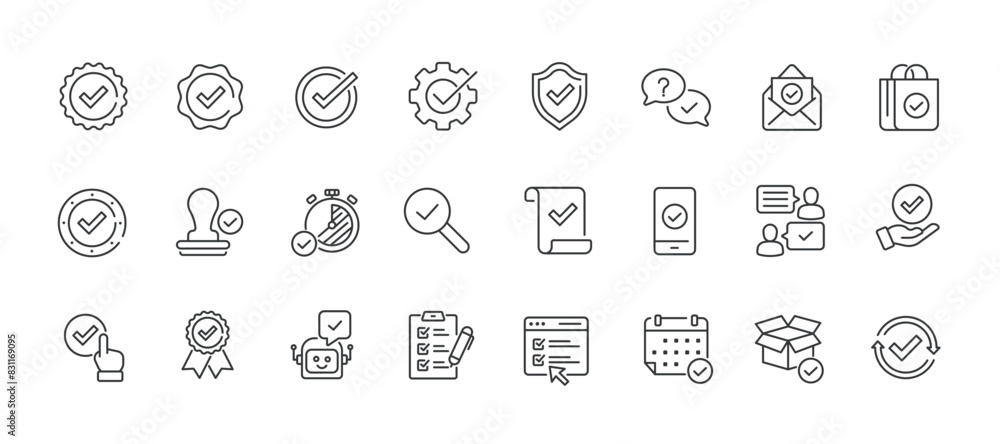 Checkmark minimal thin line icons. Related check, approve, checklist, agreement. Editable stroke. Vector illustration. Checkmark minimal thin line icons. Related check, approve, checklist, agreement. Editable stroke. Vector illustration.