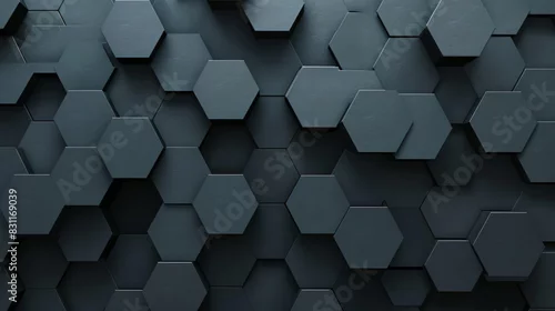 Obraz  z motywem Abstract black geometric background with hexagon pattern, dark grey textured wallpaper for design and presentation