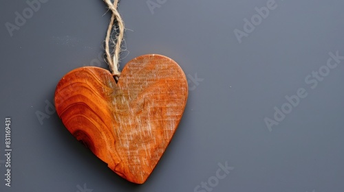 Heart shaped wooden decor on a gray backdrop