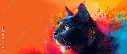 Birman Cat portrait, vibrant pop art style, geometric colorful design focus on, surreal, silhouette, digital studio backdrop