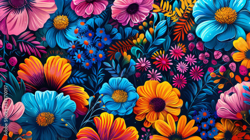 Bright and colorful abstract floral patterns, reminiscent of blooming summer gardens photo