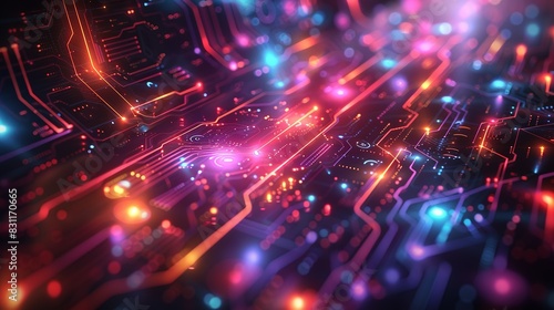 Wallpaper Mural A futuristic digital background with shiny geometric patterns, glowing circles, and flowing lines, creating a visually captivating design. Minimal and Simple style Torontodigital.ca