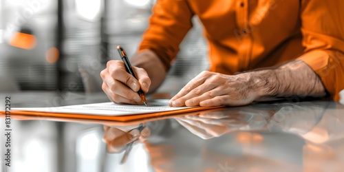 Man signing a contract at a conference room table finalizing a deal with a contractual agreement. Concept Business Negotiation, Legal Documents, Professional Agreement, Corporate Meeting