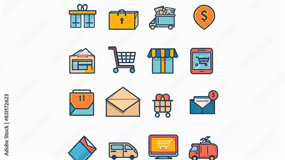ecommerce and online shopping icons delivery payment and retail symbols vector illustration ecommerce and online shopping icons delivery payment and retail symbols vector illustration