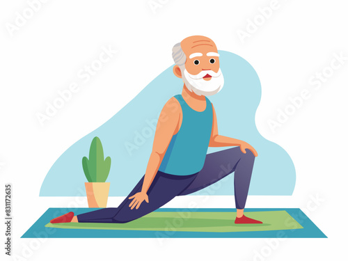 Senior man doing cobra yoga pose vector illustration
