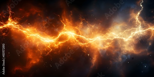 Abstract background of realistic electric lightning with powerful charge causing sparks. Concept Lightning, Abstract, Realistic, Electric, Sparks