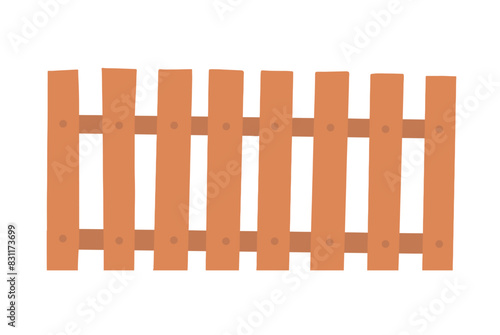 Wooden fence made of boards. Security fence in a village or farm. Element for design and decoration. Cartoon vector illustration isolated on white background