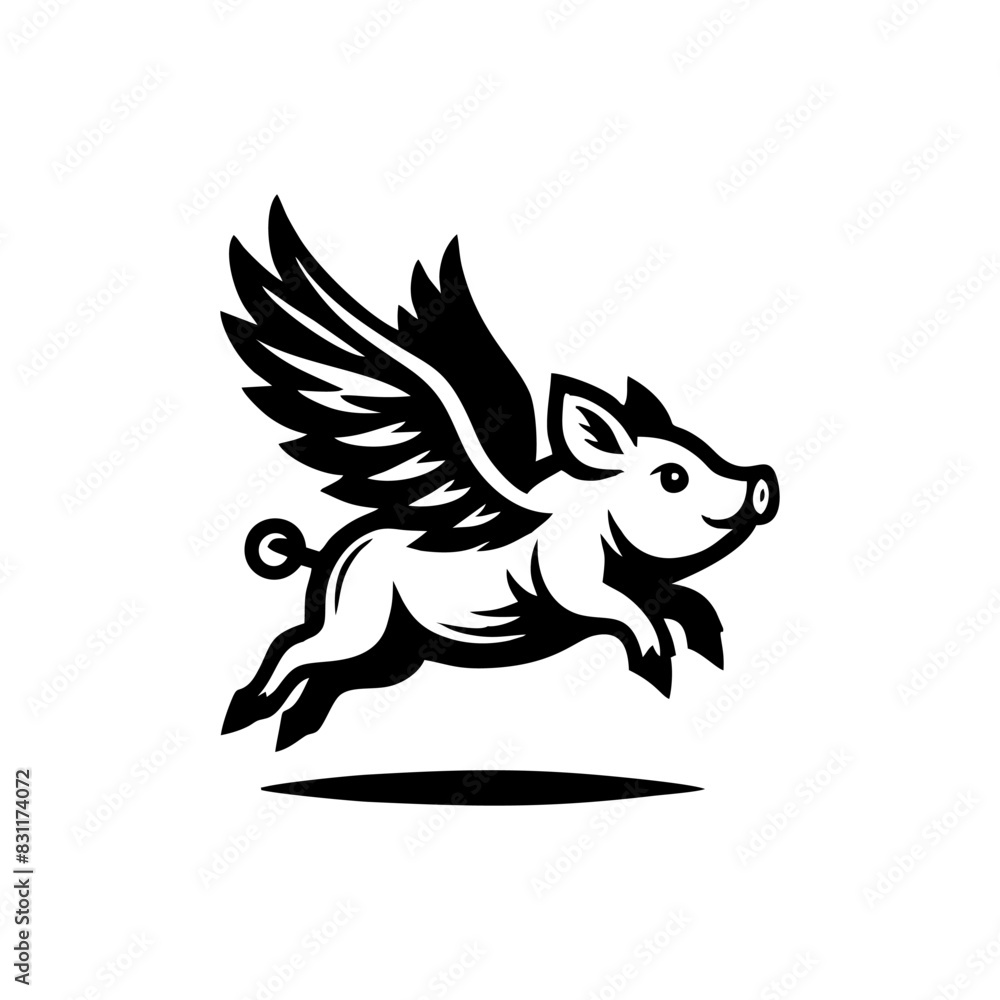 Fototapeta premium flying pig logo design, hog logo design