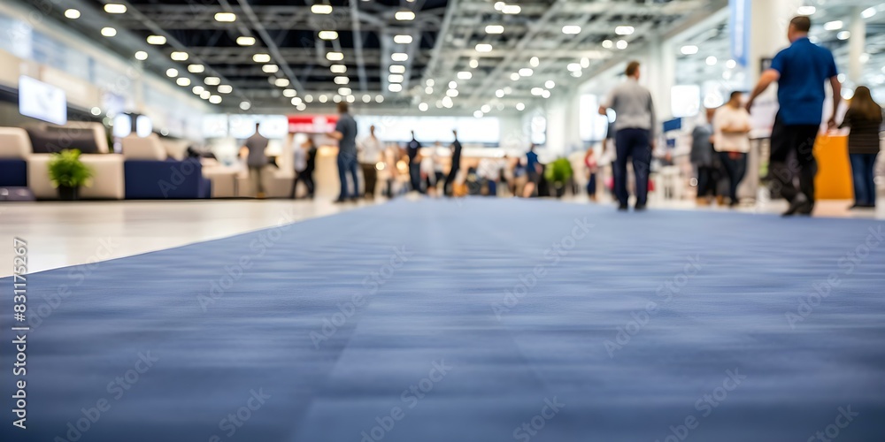 Blurry blue carpet at convention center with people walking in background. Concept Convention Center, Blurry Background, People Walking, Blue Carpet Blurry blue carpet at convention center with people walking in background. Concept Convention Center, Blurry Background, People Walking, Blue Carpet