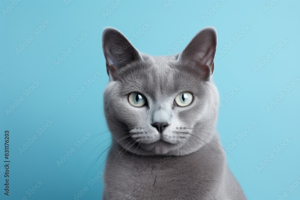 Portrait of a cute russian blue cat on modern minimalist interior