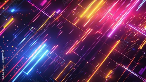 futuristic 3d abstract technology background with glowing neon elements digital art