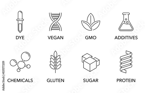 Icons set of additives for labeling, in thin line
