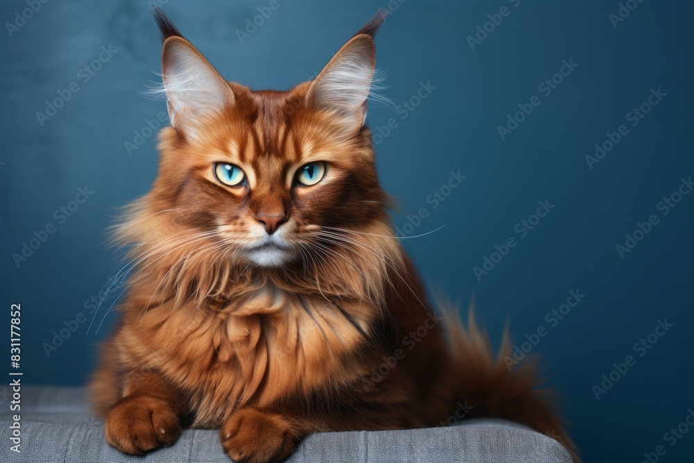 Portrait of a happy somali cat isolated in modern minimalist interior Portrait of a happy somali cat isolated in modern minimalist interior