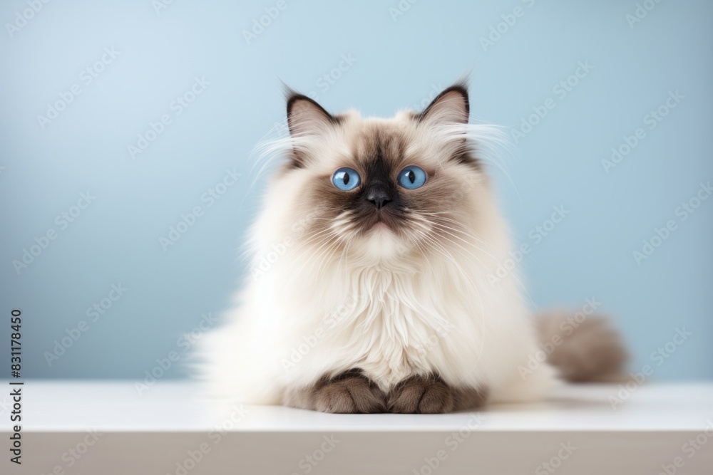 Portrait of a smiling himalayan cat on modern minimalist interior