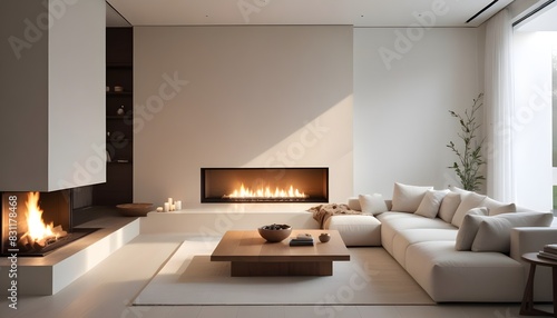 Minimalist modern living room interior background, empty wall mockup, living room mock up in Scandinavian style. 3d rendering © Sharif54