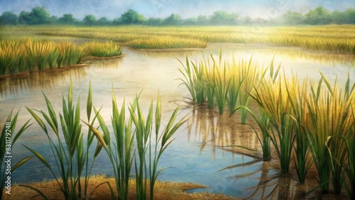 Peaceful marsh with tall grasses