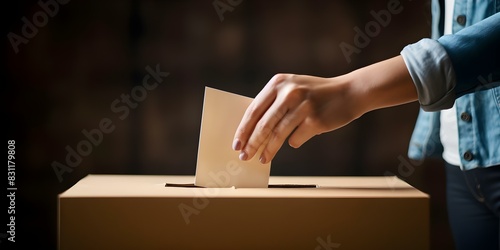 Woman's Hand Casting Vote in Ballot Box during Election: Symbol of Civic Duty and Democratic Participation. Concept Voting, Election, Civic Duty, Democracy, Ballot Box © Anastasiia