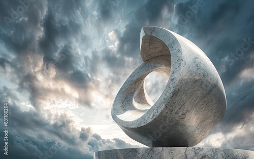 An abstract sculpture stands boldly against a dramatic sky, offering a compelling wallpaper or background concept photo