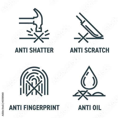 Protective glass characteristics, in bold line