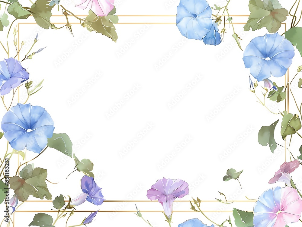 A delicate floral frame with a gold border The frame features clusters of roses in various colors A delicate floral frame with a gold border The frame features clusters of roses in various colors