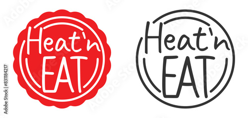 Heat and Eat badge for pre-cooked foods, seal shape