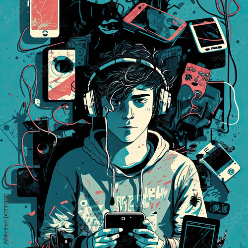 gadget addicted young teen using digital equipment