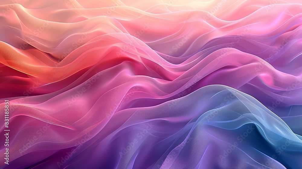 A beautiful fabric pattern with smooth, wavy lines in gradient colors of pink, purple, and turquoise, creating a simple yet visually appealing effect. Minimal and Simple style A beautiful fabric pattern with smooth, wavy lines in gradient colors of pink, purple, and turquoise, creating a simple yet visually appealing effect. Minimal and Simple style