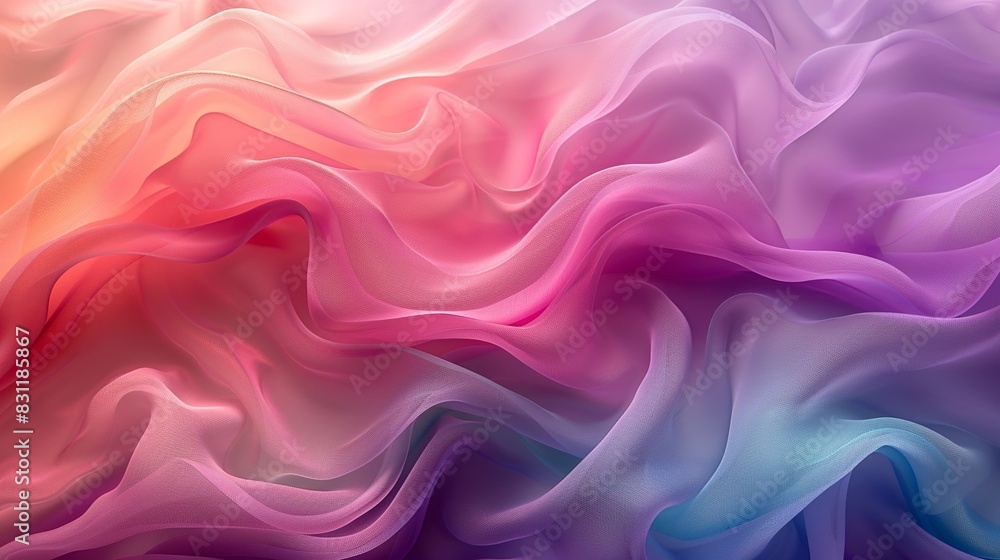 A beautiful fabric pattern with smooth, wavy lines in gradient colors of pink, purple, and turquoise, creating a simple yet visually appealing effect. Minimal and Simple style A beautiful fabric pattern with smooth, wavy lines in gradient colors of pink, purple, and turquoise, creating a simple yet visually appealing effect. Minimal and Simple style