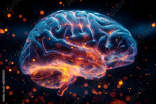 Vibrant Neon Illumination A Stunning Closeup of the Human Brains Intricate Anatomy