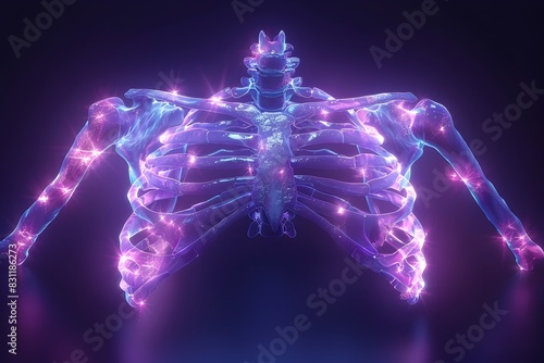 Neon Illuminated D Human Sternum A Radiant Anatomical Structure photo